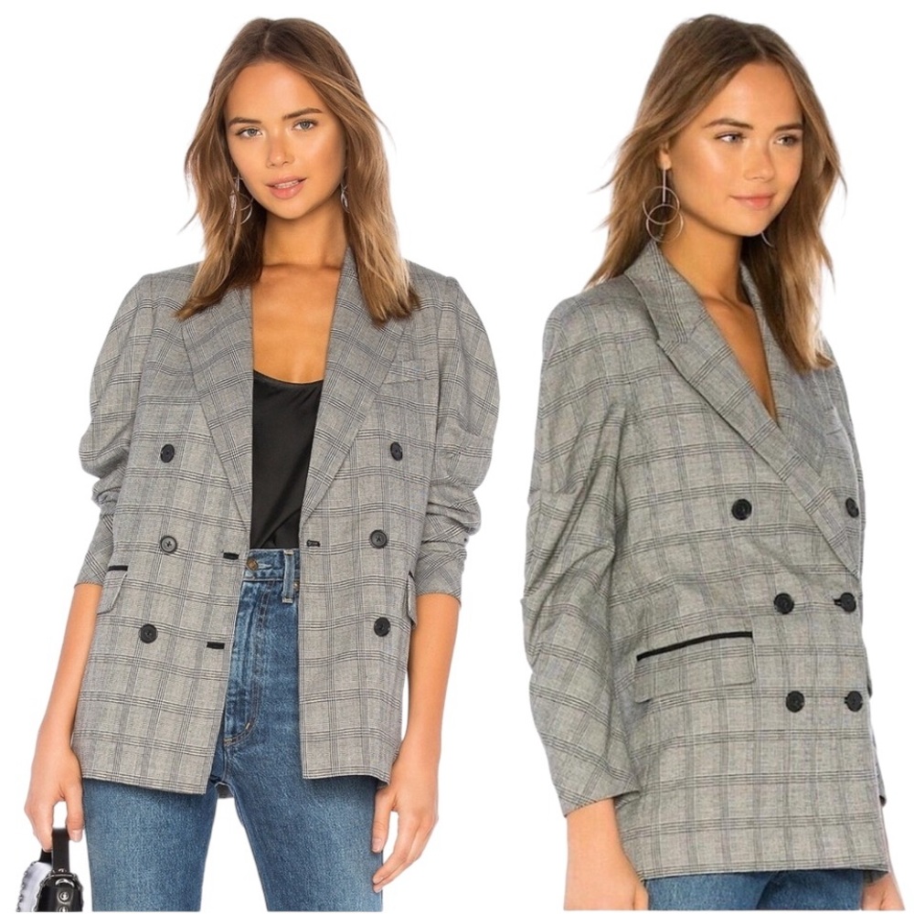 *Joie Size 0 Black/White Tomika Double Breasted Long Blazer w Notched Collar